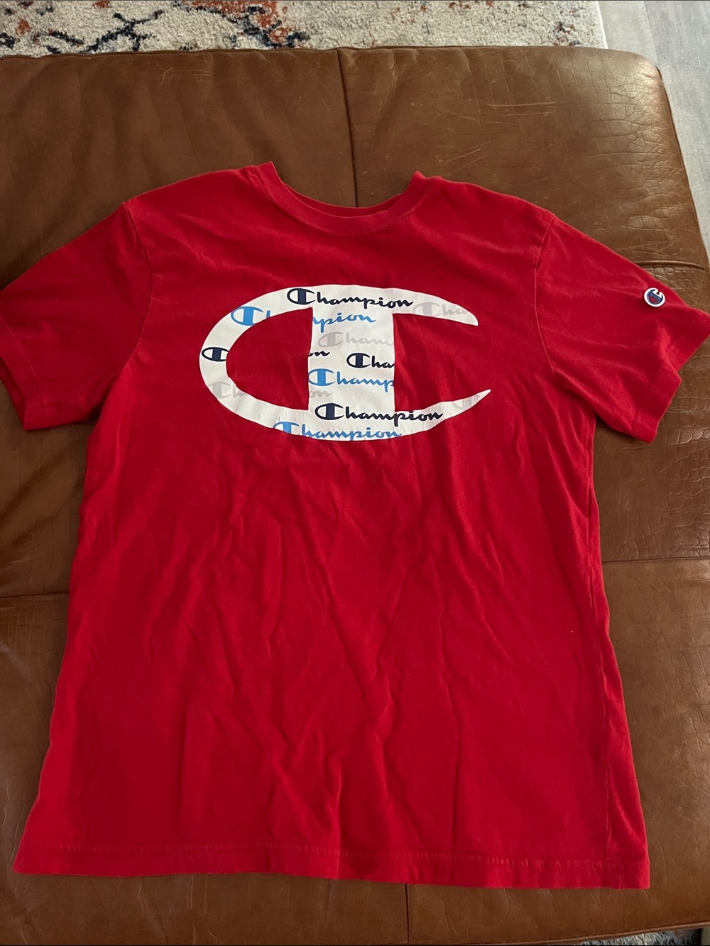 Champion Red Short-Sleeve Tee with White Logo